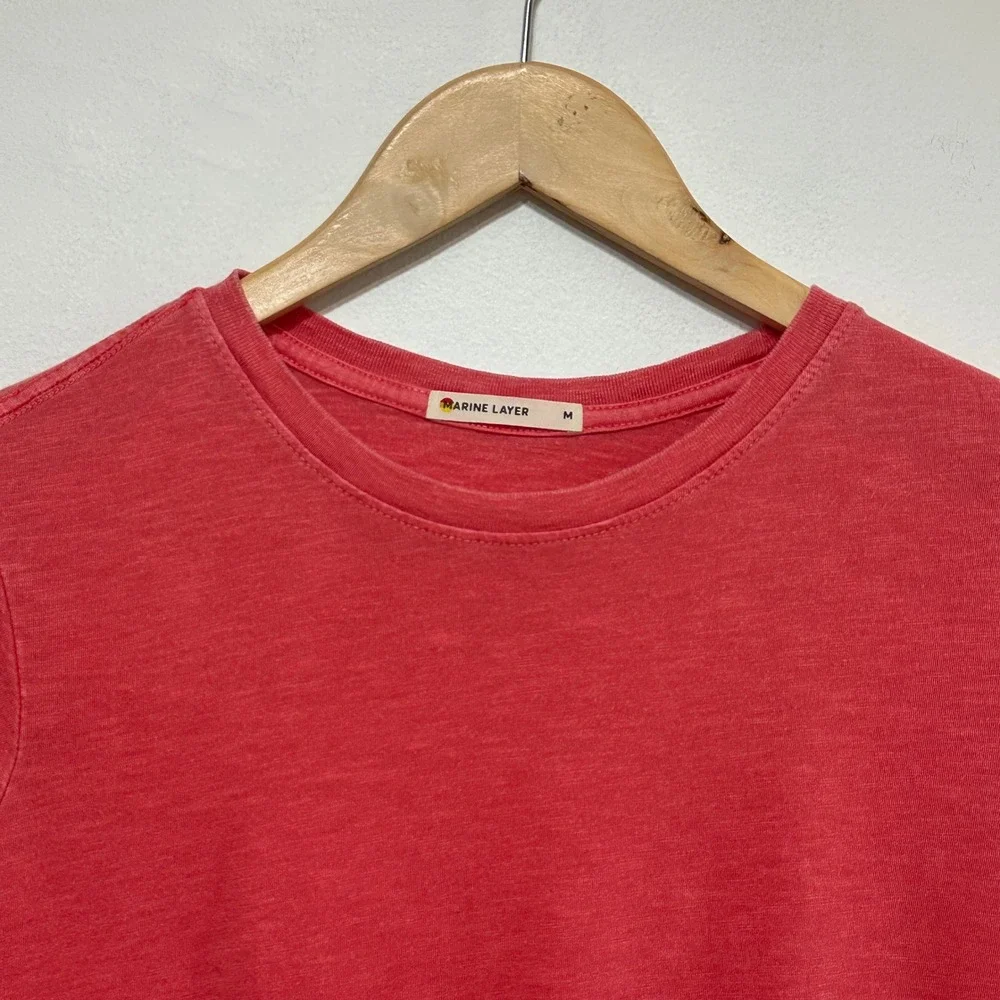 Marine Layer T-Shirt Womens Medium Red Short Sleeve Crew Neck Slub Knit Casual - Picture 2 of 8